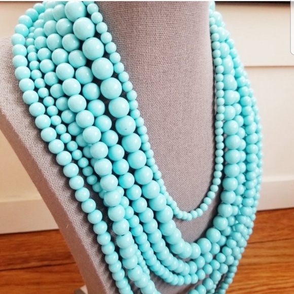 Multi-Layered Turquoise Beaded Statement Necklace - Picture 2 of 4